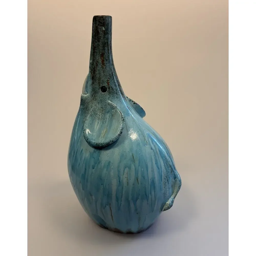 Vintage Mid Century Ceramic Elephant Bud Vase Light Blue